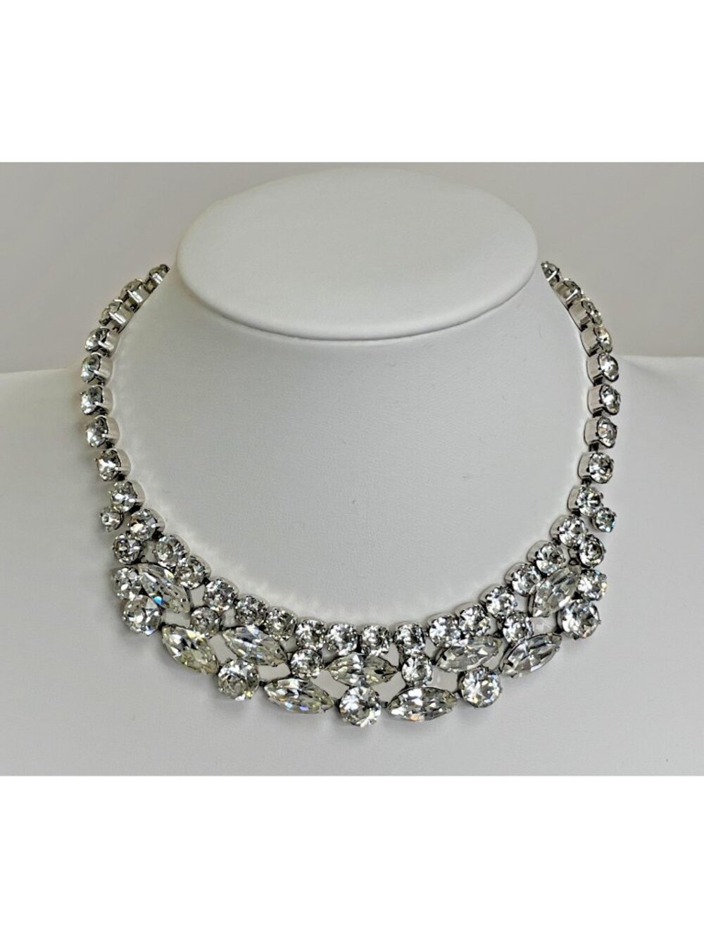 Vintage Eisenberg Signed Clear Rhinestone Silver-Tone Necklace
